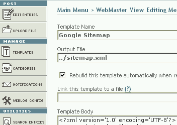 Screenshot of creating new Movable Type template
